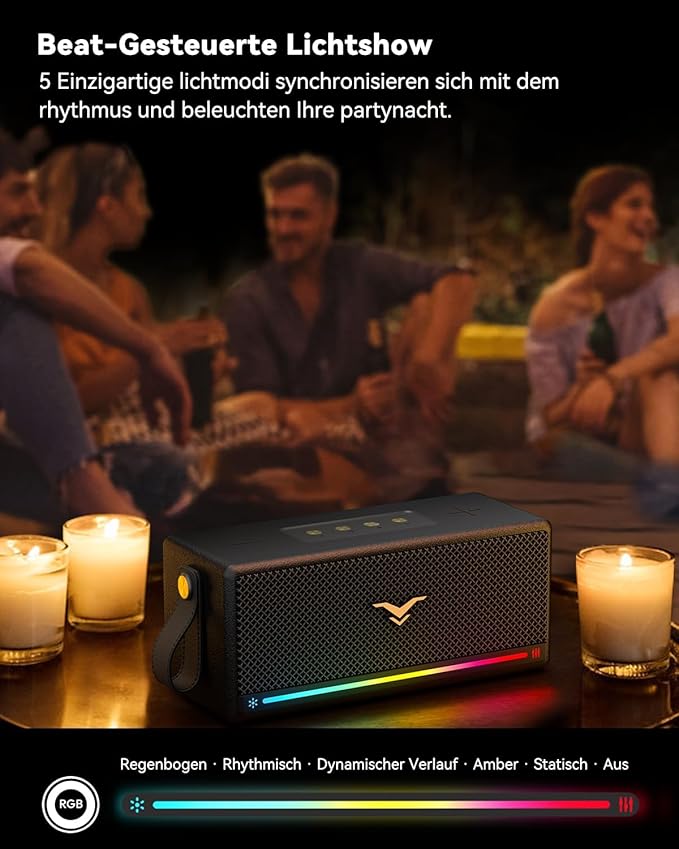 Bluetooth Speaker, StageSound Retro Speaker Wireless, Portable Loud Speaker with Bass Boost, 80W, IP67 Waterproof, LED Lights, TWS Pairing, 12H Playtime, TF/AUX/USB Play for Party, Home, Outdoor, Gift