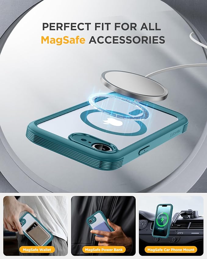 Miracase for iPhone 17e Case & iPhone 16e Case, Full-Body Phone with Built-in Glass Screen Protector, [Magnetic with MagSafe] Military Drop Proof 17 E/ 16 E Cover Bumper 6.1 inch, Green