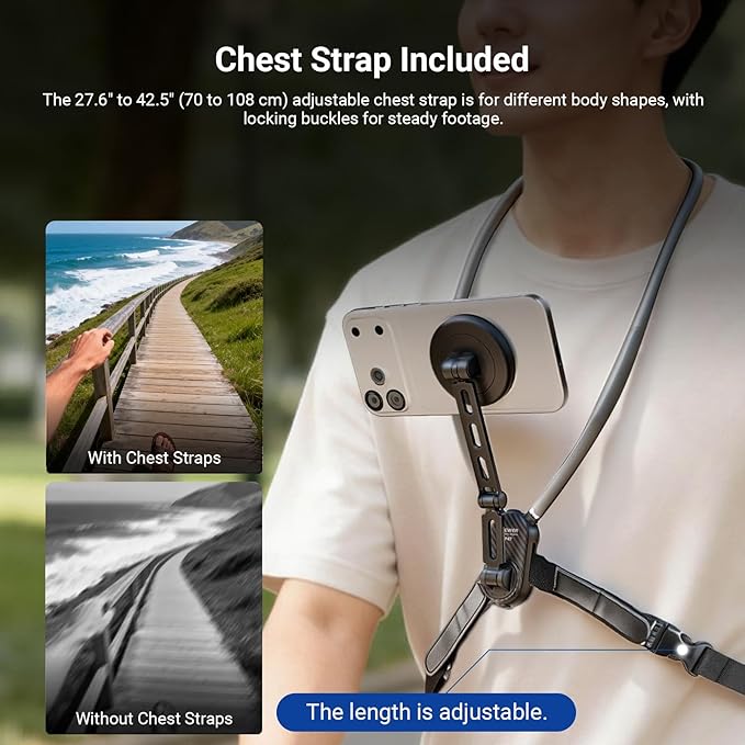 NEEWER Magnetic Phone Neck Holder, Quick Release Cell Phone Chest Mount Stand Adjustable Compatible with MagSafe iPhone Samsung Android, Accessories Kit for POV Vlogging Selfies Video Recording, GP47