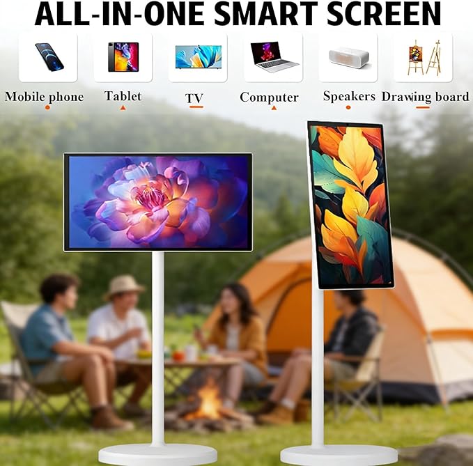 1080p/4k Smart Portable Wireless Touch Screen TV on Wheels,Portable Touch Screen Monitor,8+128G,with 21.5in/27in/32in Large Display 32in(4k)
