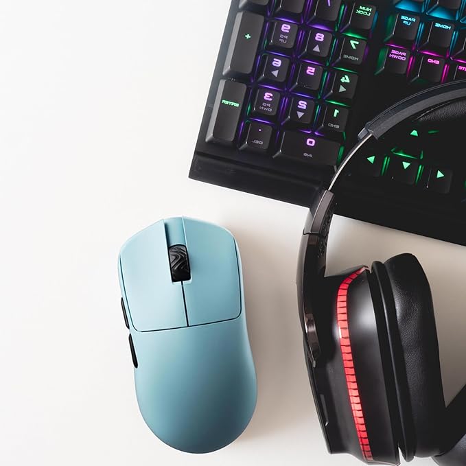 V6 Gaming Mouse, Ultra-Lightweight 40g, No Hole, Symmetrical Shape, Pixart 3950, Web Based Driver, for Claw and Fingertip Gamers, 8K Dongle Included (Blue)