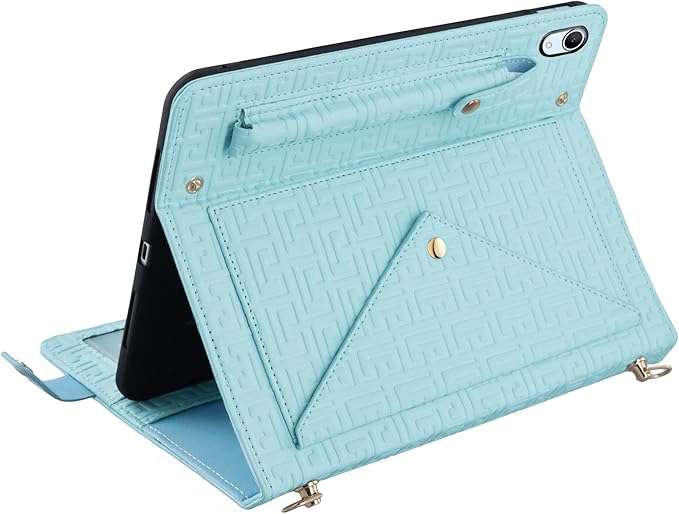 Handbag Case for iPad Mini 7 2024/Mini 6th Generation Case, Techcircle Elegant Crossbody PU Leather Folio Envelope Pocket Stand Cover with Hand Strap+Shoulder Strap+Pencil Holder+Card Slots, Baby Blue