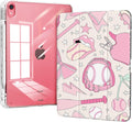 Case for iPad 11th Generation A16 Chip 2025, Slim iPad 10th Generation Case 10.9 2022 with Pencil Holder, Protective Lightweight Transparent Clear Back Cover, Trifold Stand, Pink Baseball