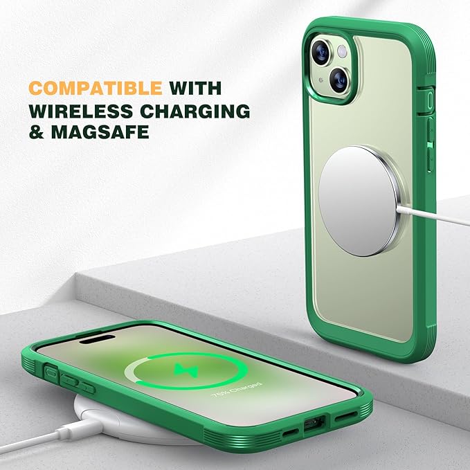 Diaclara Designed for iPhone 15 Plus Case 6.7 Inch, Full-Body Clear Bumper Cases w/Built-in Screen Protector, 360 Protective Rugged Case + Glass Camera Lens Protector,Mint Green