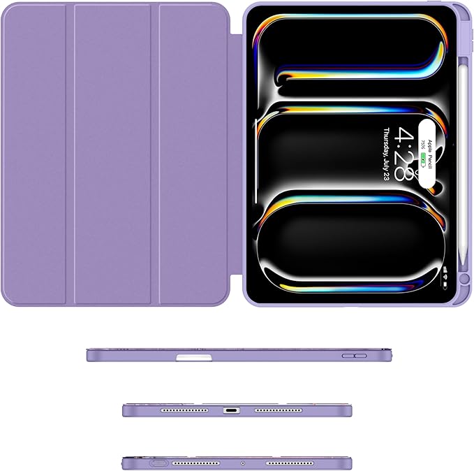 Soke Case for New iPad Pro 11 Inch (M5/M4) 5th Generation 2024-2025 with Pencil Holder - [Shockproof + Apple Pencil Charging + Auto Wake/Sleep], Soft TPU Back Cover for iPad Pro 11", Lilac Marble