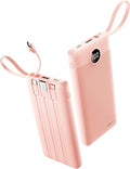 Portable Phone Charger, Slim 10000mAh Travel Essentials Power Bank with Cords Wires, Battery Pack 5 Outputs 2 Inputs LED Display Compatible with iPhone/Android & More (Pink)