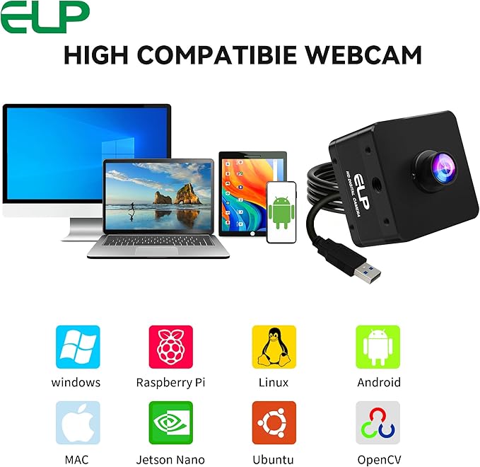 ELP High Speed 4K 60FPS USB Camera for Computer, Mini UVC 2160P USB3.0/2.0 Lightburn Cameras for Windows, Linux, Mac, Pi, Fast Frame Wide Angle 100°(H) IMX678 Webcam for PC Laptop Jetson Nano
