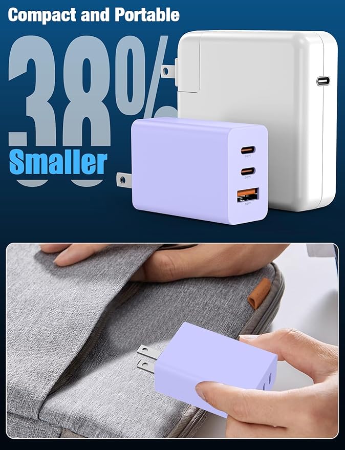 2Pack 65W USB C Wall Charger Block, 3-Port USB C Charging Adapter 100W Type C Super Fast Charging Power Plug Cube for MacBook Pro/Air,i-Pad Pro,i-Phone 17/16/15, Galaxy S25,and More