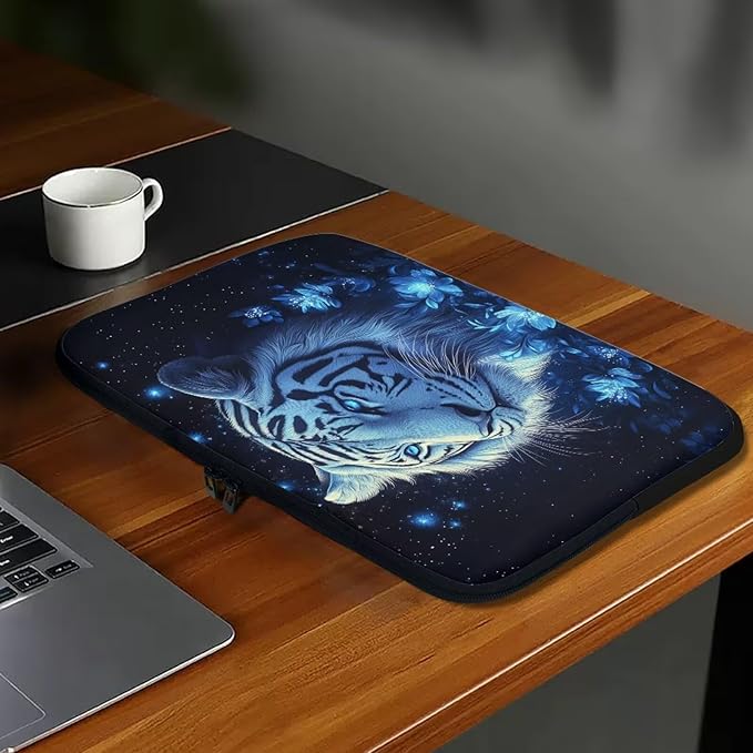 Tiger Laptop Protective Sleeve for Women 12inch Lap Top Case Portable Computer Sleeve Slim Laptop Protector Flower Zippered Pouches for Travel Office Business Laptop Carrying Case Black