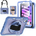 BRAECNstock Case for iPad mini 7 (A17 pro) 2024 & Mini 6 2021 8.3-inch,Shockproof Protective Cover with Pencil Holder,Screen Protector,360° Rotating Hand Strap/Stand- Lavender Grey