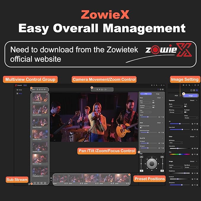 zowietek 4K PTZ Camera, ZowiePTZ, Ergo-Ease Remote Control(No Battery), ZowieX APP Manager, 25X Optical+12X Digital Zoom, SDI/HDMI/USB, RTSP/RTMP(s)/SRT Stream, Meeting, Church, Event, Teaching