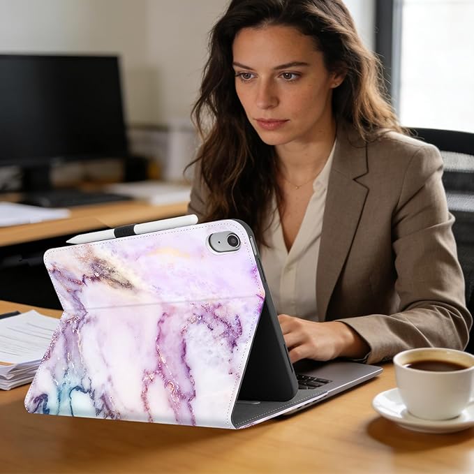 Vimorco for iPad A16 Case 11th Generation 2025 11-inch, for iPad 10th Generation Case 10.9-inch for Girls and Women with Pencil Holder, 3 Adjustable Stands, Auto Sleep/Wake,Card Pocket, Purple Marble