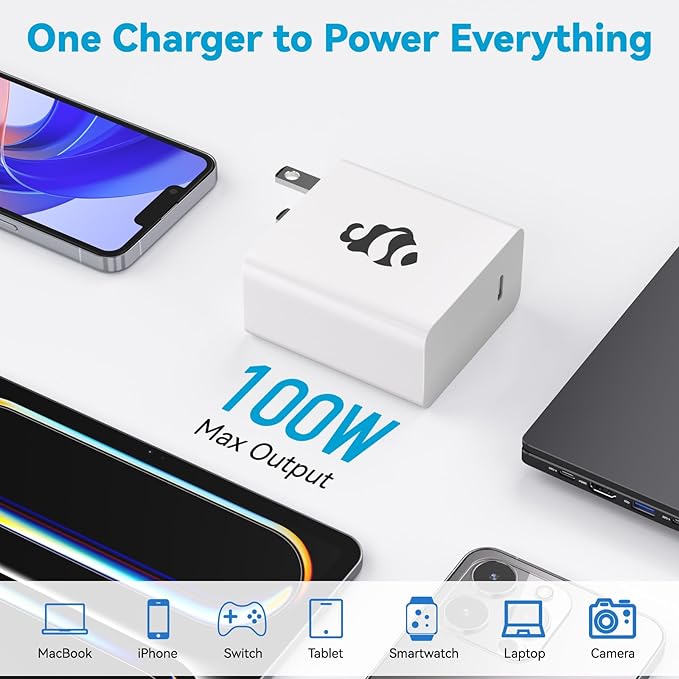NIMO MacBook Pro Charger, 100W GaN USB C Charger Compatible with MacBook Air, Samsung Galaxy, NIMO Laptops, iPad Pro, and More, Fast Charging, Durable & Compact Design, Includes 6.6FT USB C Cable
