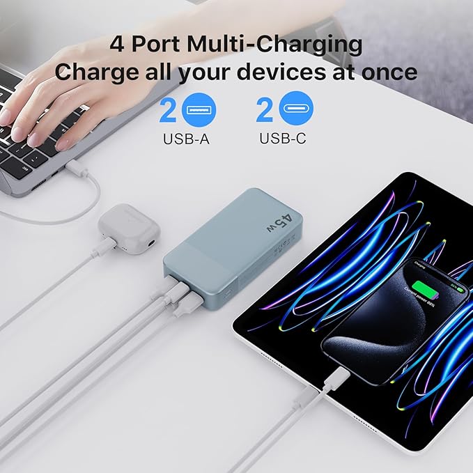 NOBIS Portable Charger,20000mAh Power Bank, 45W Fast Charging，Battery Pack with 2 USB-C (in/Out) & 2 USB-A, Digital Display & Small Current Mode, Compatible with Phone 17 S25 Tablet