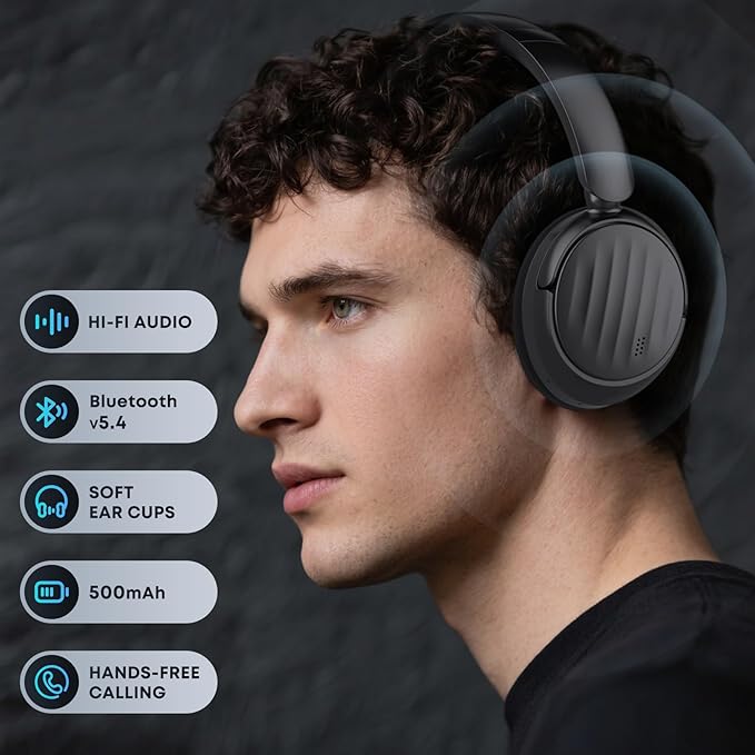 Bluetooth Headphones with Active Noise Cancelling (ANC), Wireless Over Ear Bluetooth Headsets, HiFi Stereo Foldable Headphones for Sports, Travel