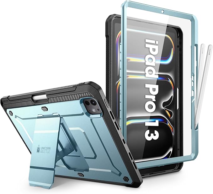 SUPCASE for iPad Pro 13 Inch Case M5/M4 (2025/2024) with Pencil Holder (Unicorn Beetle Pro), [Built-in Screen Protector & Stand] Full-Body Rugged Cover for iPad Pro 13 '' M5/M4, Arctic