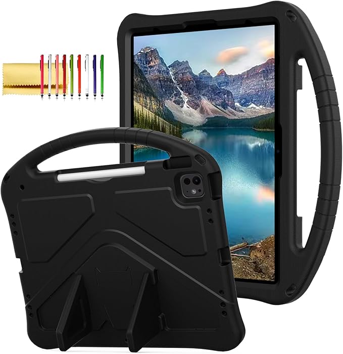 Dteck for iPad Air 13 Inch M2 2024/iPad Pro 13 inch 2024 M4 Kids Case/iPad Pro 12.9 Cover 6th/5th/4th/3rd Gen 2022/2021/2020/2018 with Pencil Holder Handle Stand EVA Protective Girl Boy Case,Black