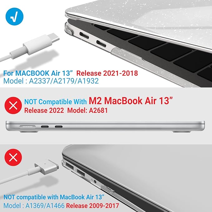IBENZER Compatible with New MacBook Air 13 inch Case 2022 2021 2020 M1 A2337 A2179 A1932, Plastic Hard Shell Case with Keyboard Cover for Mac Retina Display with Touch ID, Star Clear, AT13-S-CL+1