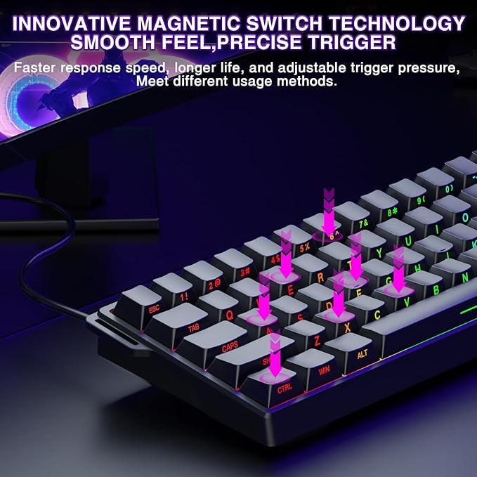 Aula WIN60 HE - 60% Mechanical Gaming Keyboard Wired, Magnetic Switch Hot Swappable, Adjustable Actuation Rapid Trigger Mode, 8000 Hz Polling Rate, RGB Small Keyboard 60 Percent Compact Design for PC