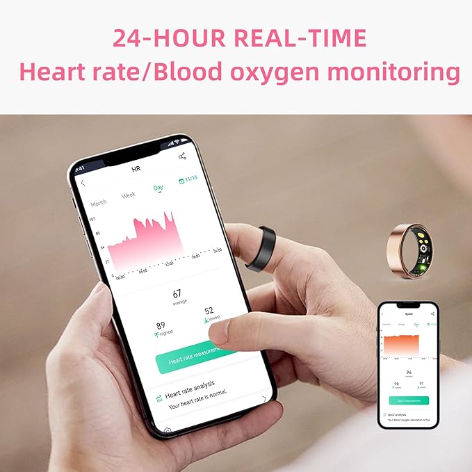 Smart Ring for Men & Women, Fitness and Health Tracker with Sleep Monitoring, Steps Counting, Daily Wellness Insights, IP68 Waterproof, No Subscription, Compatible with App (Black, 7)
