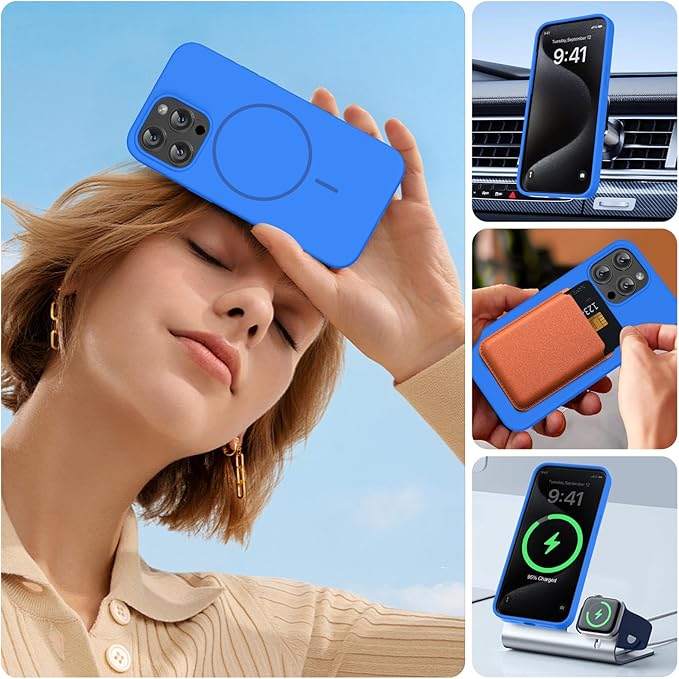 Miracase Magnetic for iPhone 15 Pro Max Case, [Soft Anti-Scratch Microfiber Lining], Compatible with MagSafe, Liquid Silicone Case Shockproof Drop Protection Phone Case for 15 ProMax, Blue