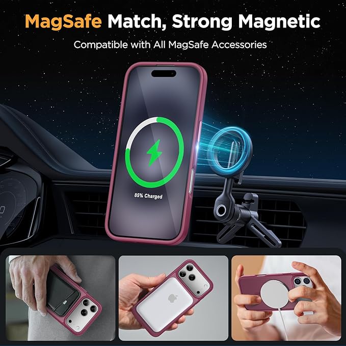 Miracase Magnetic for iPhone 17 Pro Case 6.3" with Screen Protector, [Compatible with MagSafe] Military-Grade Protection, Anti-Fingerprint, Slim Thin Phone Case for 17 Pro Cover, Wine Red