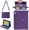 Handbag Case for iPad mini 2024/2021 8.3", Techcircle Folio Stand PU Leather Crossbody iPad mini 6th/7th Gen Cover with Pencil Holder+Card Slots Wallet Case with Shoulder Strap+Hand Strap, Purple