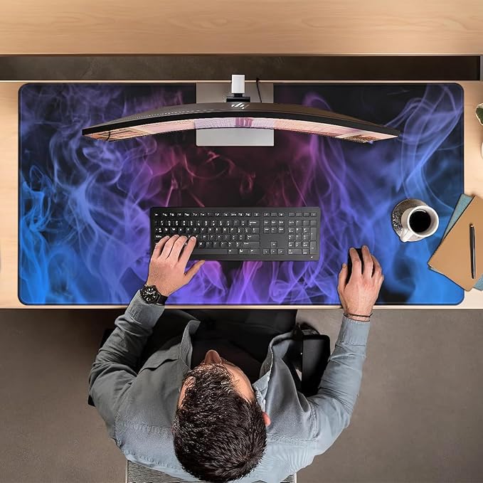 Huge 48x24 inch Mouse Pad - Extra Large Gaming Smoke Mouse Pads with Stitched Edges for Desk, Non-Slip Rubber Base 3XL Mousepad Waterproof Keyboard Pad Desk Pad for Gamer, Office, Home (Blue)