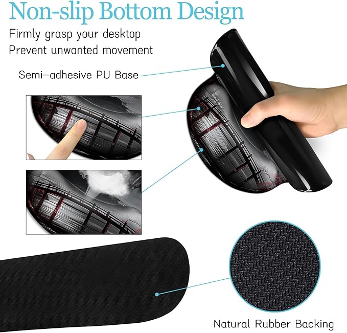 LIMKRIAN Japanese Mouse Pad Large Desk Mat Set, XXL Anime Full Moon Ergonomic Mousepad with Wrist Rest, Wrist Support Gaming Keyboard Mat Cup Coaster Set, Japanese Style Office Desk Accessories