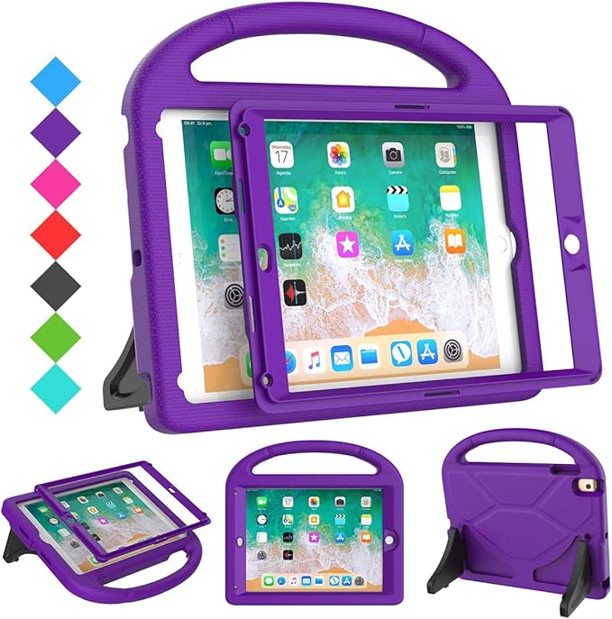SUPLIK Kids Case for iPad 5th/6th Generation(9.7 inch, 2017/2018), iPad Air 1/2 & Pro 9.7 Kids Case with Screen Protector, Durable Lightweight Cover with Handle Stand for Apple iPad 5/6 Gen, Purple