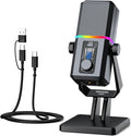 NEEWER UM02 RGB USB Microphone for Gaming Streaming Podcast, Cardioid Condenser Noise Cancellation Desk Mic for Headphone Monitoring Compatible with iPhone iPad Mac PC Android PS5/PS4 Pro/PS4