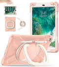 BATYUE Case for iPad 6th Generation 9.7 inch 2018, iPad 5th Gen 2017, iPad Air 2/ iPad Pro 9.7'',Shockproof Protective Cover with Pencil Holder &Rotating Bracket &Shoulder Strap(Rose Gold)