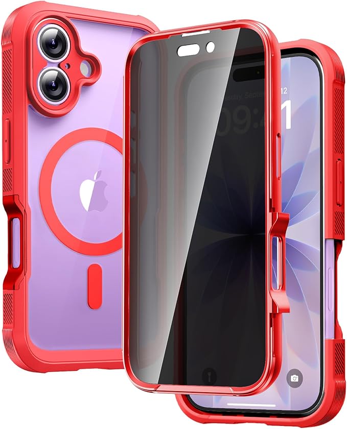 Diaclara Magnetic Designed for iPhone 17 Case 6.3'' [Full Camera Protection] Full Body Bumper with Privacy Screen Protector, [Compatible with MagSafe] Military Drop Proof Phone Case, Red
