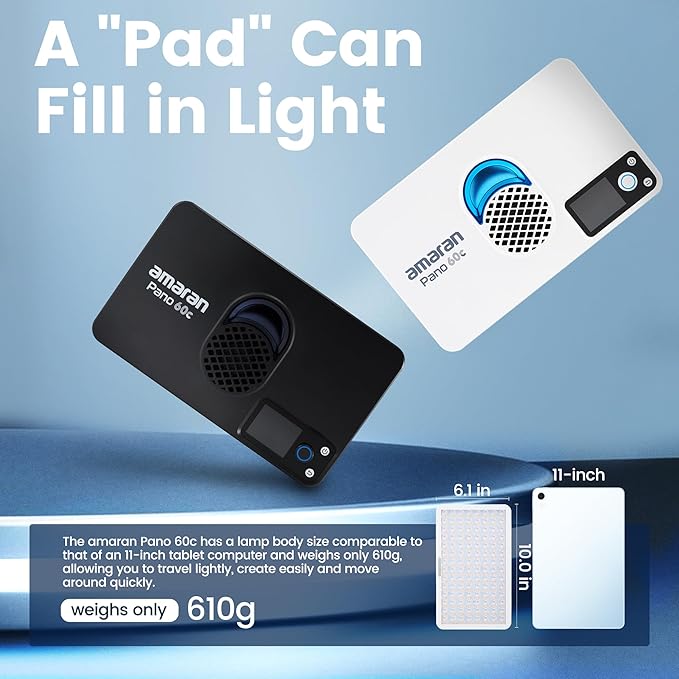 Amaran Pano 60c Kit Led Video Panel Light 60W RGBWW Full Color Lights,CCT 2,300K-10,000K,12 Lighting Efects,App Control,Support USB-C PD,with Softboxes and Carrying Case (Charcoal)