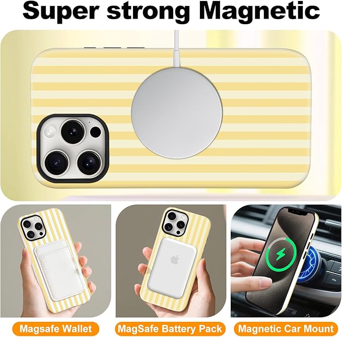 Magnetic for iPhone 12 Pro Max Case Cute Stripes Phone Case, Shockproof Slim TPU and Hard PC Protective Phone Cover Compatible with MagSafe Designed for Women Girls, Pink and White