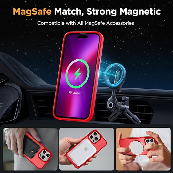 Miracase Magnetic Series for iPhone 13 Pro Max Case [Compatible with MagSafe] [with 2X Screen Protectors] Military-Grade Protection, Anti-Fingerprint, Slim Phone Case for iPhone 13 Pro Max, Red