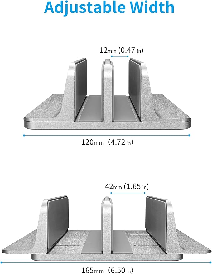 JARLINK Vertical Laptop Stand Holder, Aluminum Double Desktop Stand Holder with Adjustable Dock (Up to 17.3 inch), Compatible with MacBook, Surface, Chromebook, and Gaming Laptops, Grey