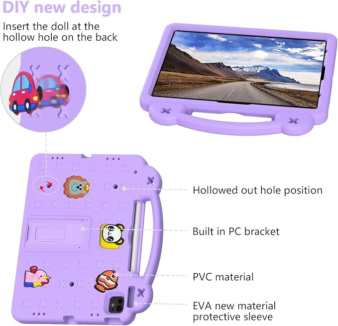 YRH Kids Case for iPad Air 13-in. M4/M3/M2 (2026/2025/2024), for iPad Pro 13-in. M5/M4 (2026/2024), for iPad Pro 12.9-in., Purple