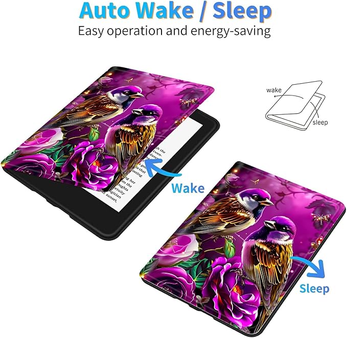 for Kindle Scribe 10.2 Inch 2022/2024 Released Tablet Case, Slim Kickstand Stand Leather Smart Cover with Auto Wake/Sleep, 2 Hummingbird Flowers