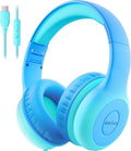 EarFun Kids Headphones Wired with Microphone, USB Type C Headphones for Kids, 85/94dB Volume Limit, Portable Wired Headphone with Shareport, Stereo Sound Foldable Headset for School/Tablet/PC, Cyan