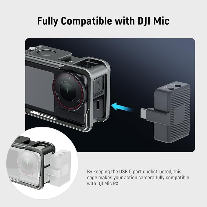 Neewer Cage for Action 5 Pro, Protective Metal Video Rig with Cold Shoe, 1/4" Thread, Shutter Button Compatible with DJI Osmo 5 Pro Action 4 Action 3 DJI Mic Magnetic Adapter Mount, AC014