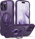 CAPRARO for iPhone 15 Pro Case with 360° Spin Magnetic Stand for Women, [Compatible with MagSafe] [Full Camera Protection] Cute Wave Translucent Matte Case for iPhone 15 Pro, Deep Purple