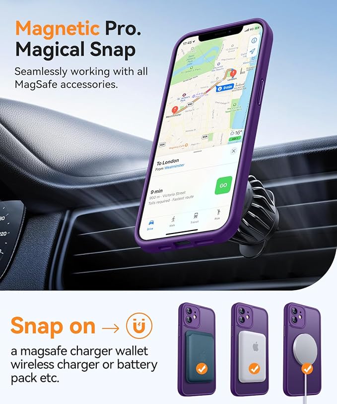 CANSHN Magnetic for iPhone 12 Mini Case, Upgraded [Full Camera Protection] [Compatible with Magsafe] [Translucent Matte] Shockproof Protective Phone Case for iPhone 12 Mini 5.4" - Deep Purple