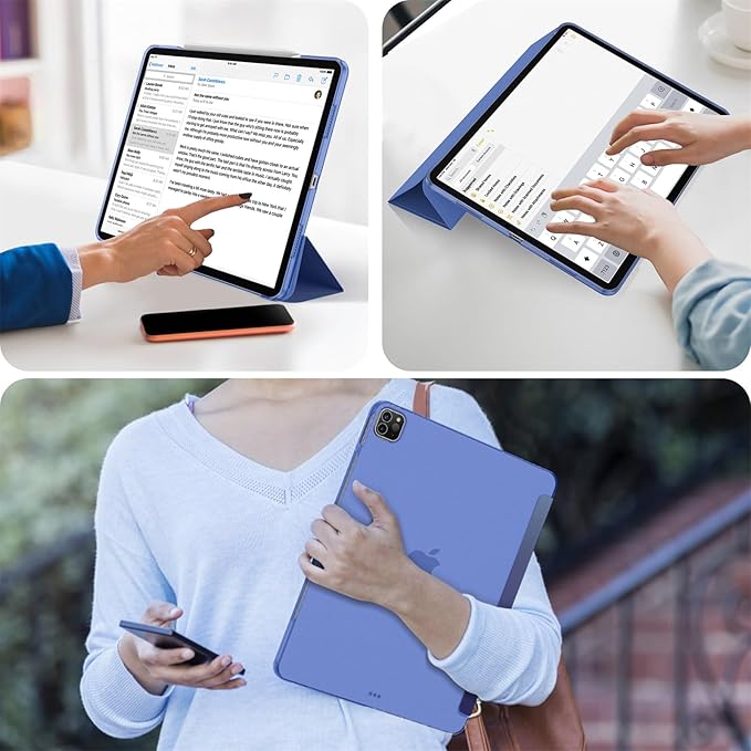 Soke Case for iPad Air 13 Inch (M3/M2) 2025/2024,iPad Pro 12.9 2022 2021(6th 5th Generation) - [Slim Trifold Stand + Auto Wake/Sleep],Protective Hard PC Back Cover (Dark Blue)