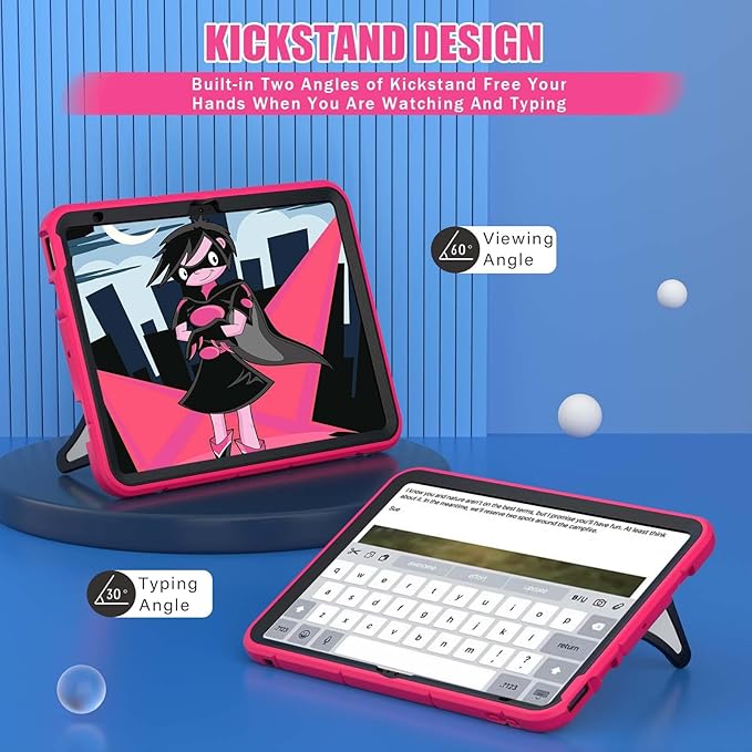 AKABEILA Compatible with Apple iPad (2026) 12th A19/iPad (2022) 10th/iPad (2025) 11th A16 Tablet Case，Lightweight Protective Cover with Kickstand for Kids Children Boys Babies Strawberry Black