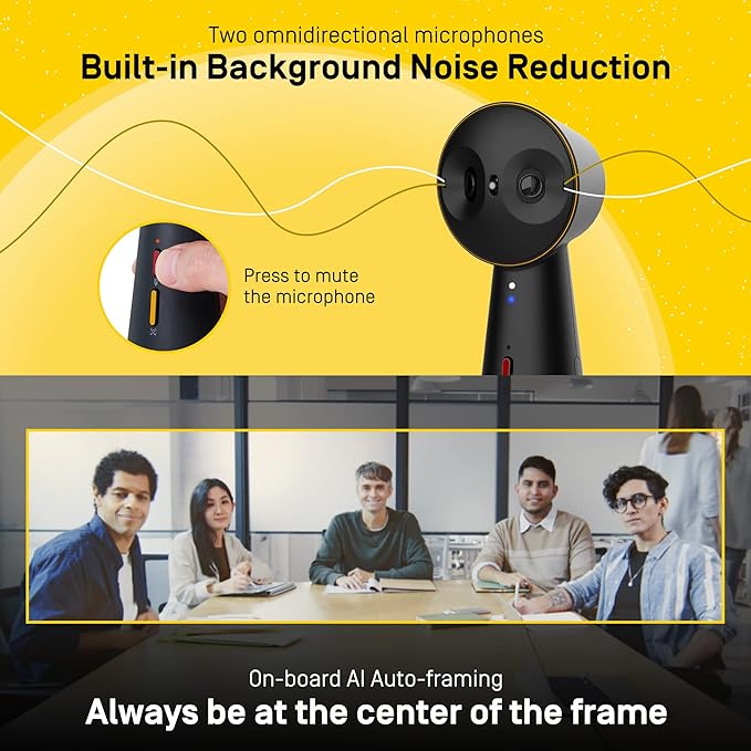 IPEVO Totem 180 4K Panoramic Video Conference Camera w/ 180° & 120° View, Premium Webcam, Full Room Coverage, AI Auto Framing, Noise Reduction Mics, Plug-and-Play USB-C, Remote Hybrid Learning