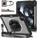 Batianda Case for iPad Pro 11-inch 2022 4th M2 Chip /2021 (3rd Generation) Heavy Duty Rugged Shockproof Tablet Cover with 360° Rotating Hand Strap Foldable Hidden Stand & Shoulder Strap, Black
