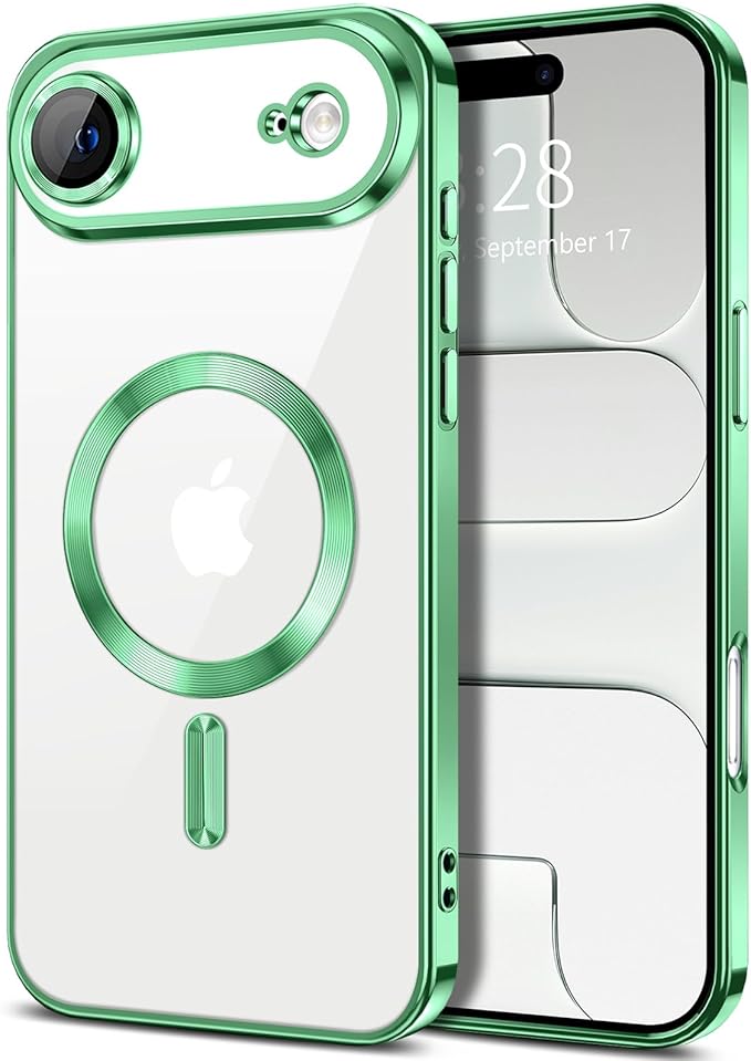 Hython Magnetic Clear for iPhone Air Case with Camera Lens Protector [Compatible with MagSafe] Luxury Plating Edge Slim Soft TPU Cover Protective Phone Case for iPhone Air 6.5", Light Green