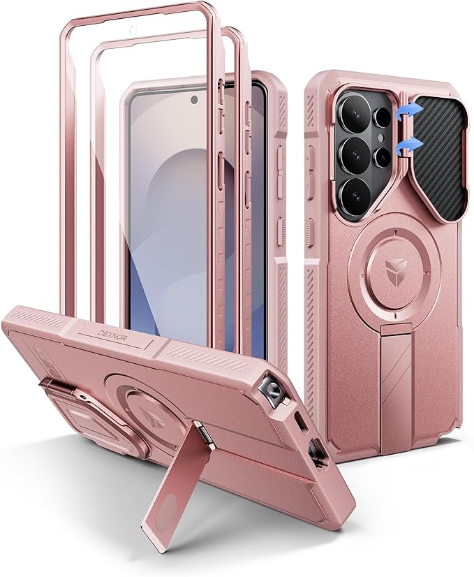 Dexnor for Samsung Galaxy S26 Ultra Case with Camera Cover & Adjustable Kickstand & Screen Protector, Compatible with MagSafe, Rugged Shockproof Bumper Cases Magnetic Protective Cover(2026),Peony Pink