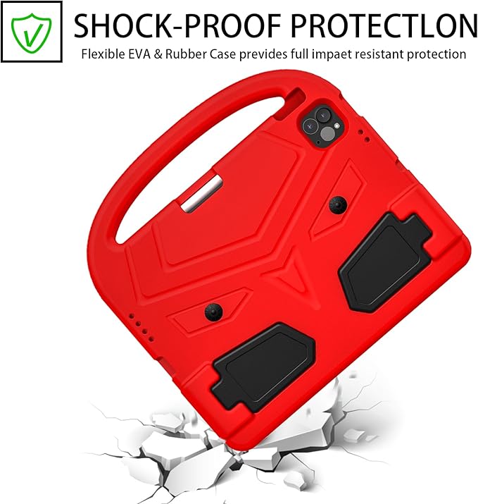 Dteck for iPad Air 11" M2 2024/Pro 11" 2024 Kid Case, Durable Lightweight Shockproof Protective Handle Stand EVA Foam Boys Girls Proof Case, Red